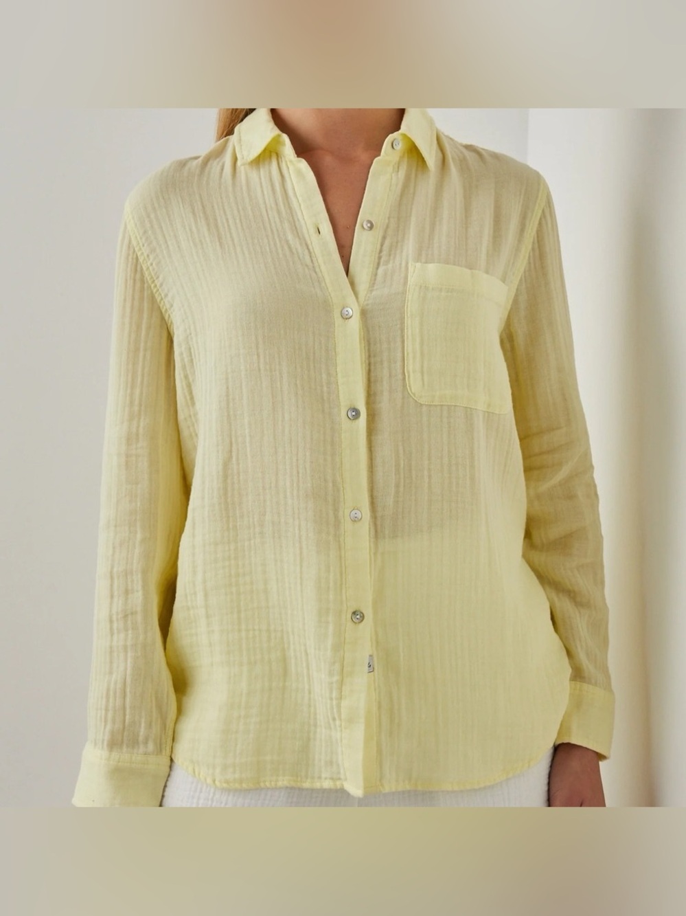 Philosophy Light Neon Yellow 100% Cotton Button-Down Shirt Casual Comfy Summer S